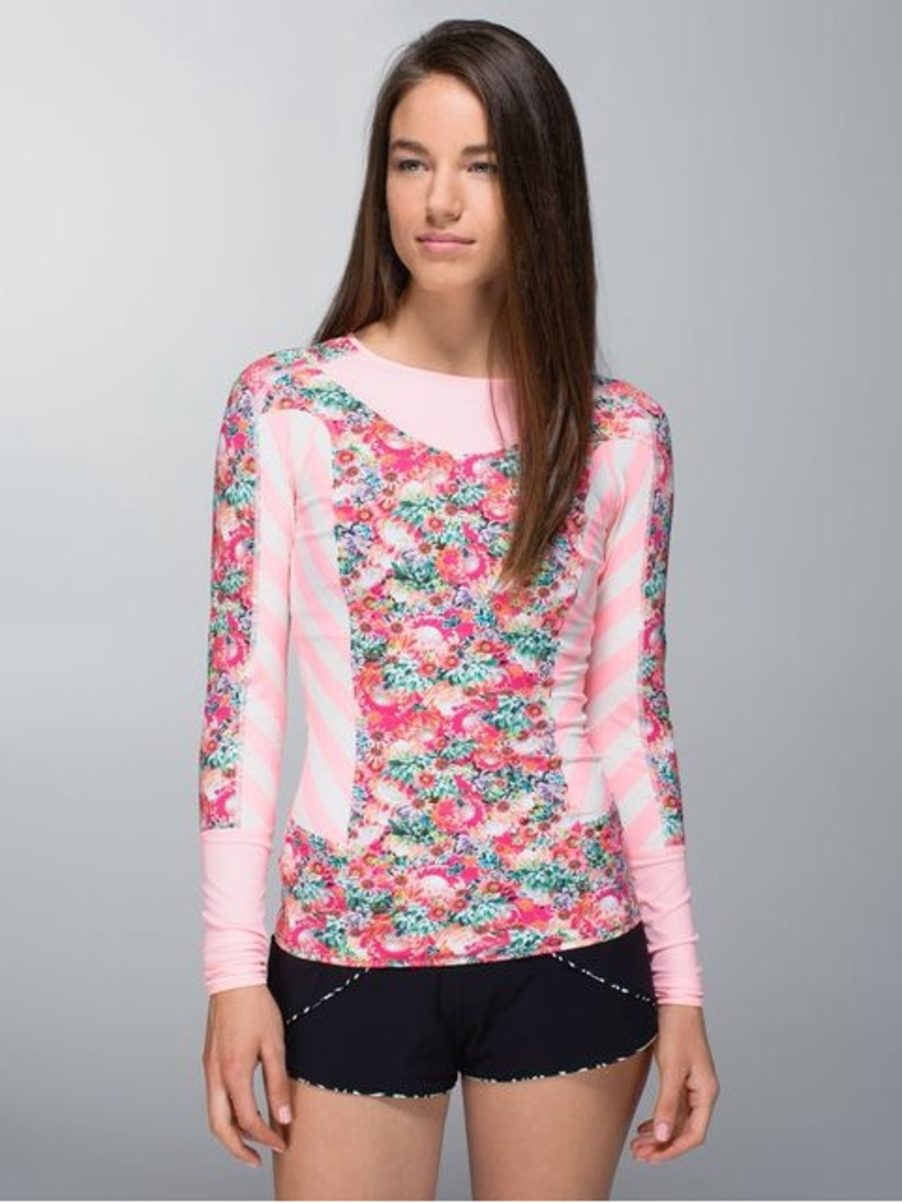 Lululemon Shanti Surf Rash Guard Pink Floral Long-Sleeve Women's Top Size 8